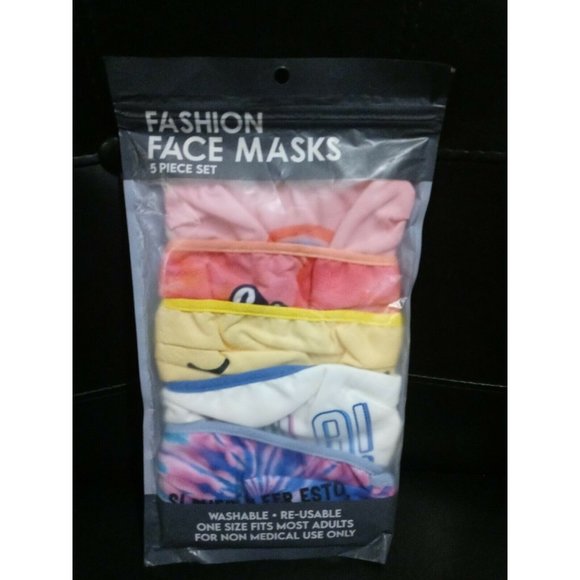 Fashion Face Sports Mask, 5-Pack, Washable Re-Usable. One Size Fits Most Adults - Picture 2 of 11